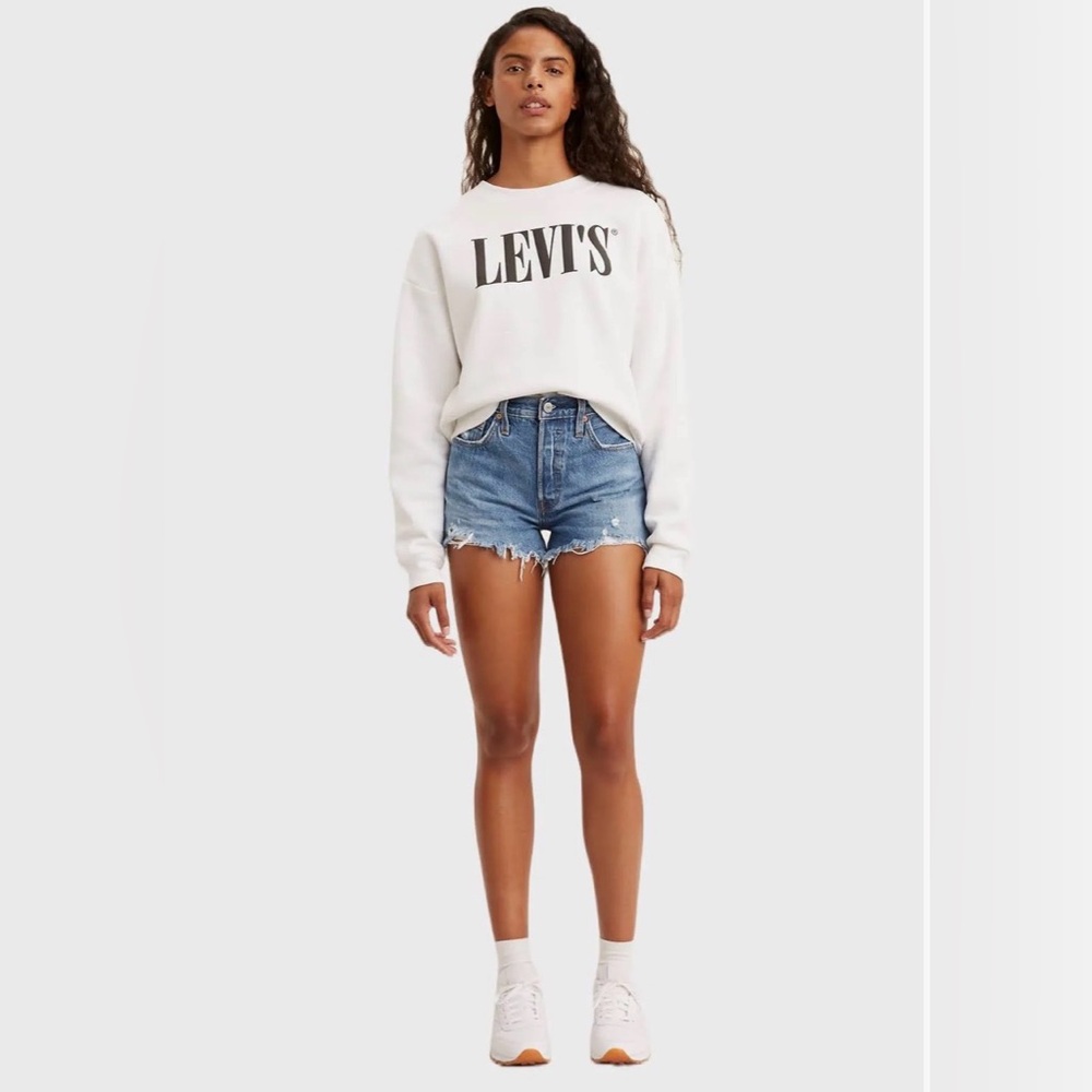 Levi’s High Waisted Mom Shorts, blue denim, distressed, Size 30